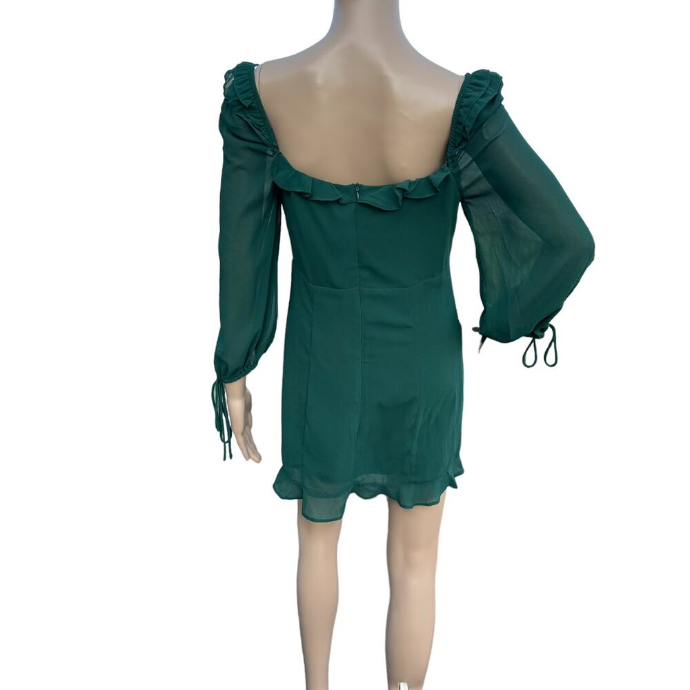 Lulus NWT Green Queen Anne Neck Ruched Ruffle Mini Dress M - Picture 5 of 8